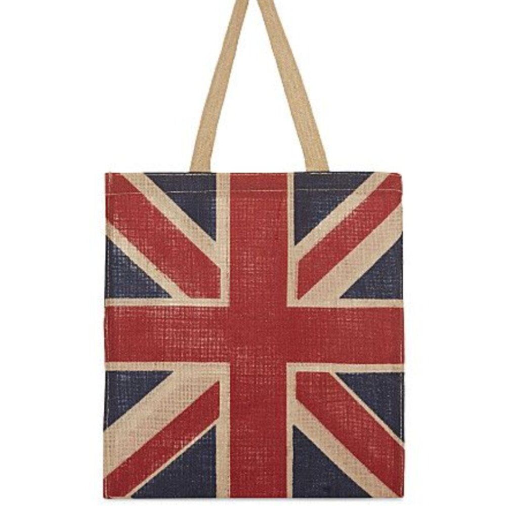 Elgate UK  Union Jack Jute Burlap Shopping Tote Bag with Shoulder Strap
